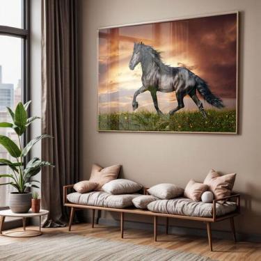 Imagem de Quadro com Moldura e Acrilico Cristal Vidro Sala Quarto Cavalo Preto D