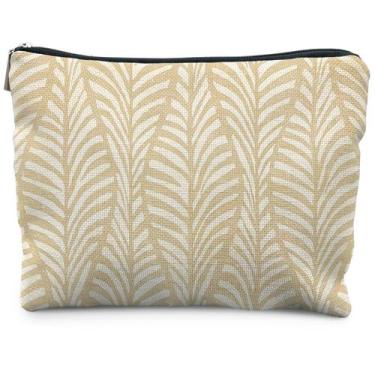Imagem de Bolsa de maquiagem RYYCDOI Boho Beige Leaf para mulheres, linho, imper