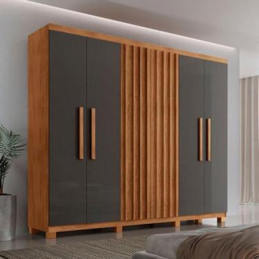 Imagem de Guarda Roupa Casal Roma Mdf 6 Portas 2 Gavetas Com Pés Naturalle Grafi