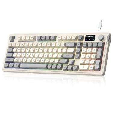 Imagem de AIKULLI L98 Teclado para jogos com fio, lindo teclado cremoso com teclado numérico, botão de mídia RGB retroiluminado, teclados silenciosos de computador de escritório para PC Mac Laptop (cinza