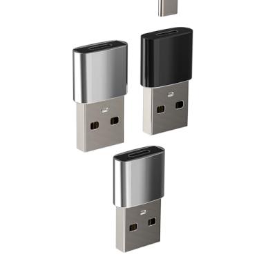 Imagem de Adaptador USB C tipo C fêmea para cabo USB A macho (3 unidades) para Apple para iPhone para iPad, plugue de carregamento rápido compatível com Samsung Converter Car 3.0 Port Power Accessories Android