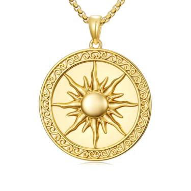 Imagem de IMZM Colares de sol banhado a ouro 14 K colar pingente joias presentes de Natal aniversário ano novo para pai marido filho namorado ele