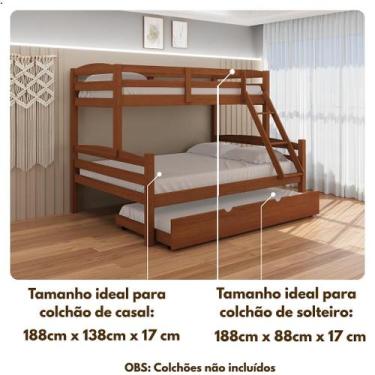 Imagem de Treliche Casal + Solteiro com Cama Auxiliar Solteiro em Madeira Maciça