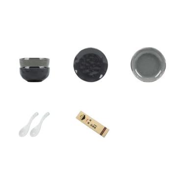 Imagem de Pratos redondos de cerâmica de cor sólida sob o esmalte doméstico requintado resistente ao calor - conjunto de caixa de 20 cm