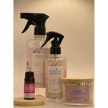Imagem de Kit Aromatizador Agua Perfumada Home Spray Essencia e Vela Aromatica 100g (FLOR DE CEREJEIRA)
