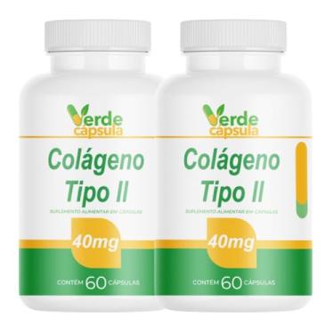 Imagem de Kit 2 Colágeno Tipo 2 40mg 120 Cápsulas - Colágeno Não Desnaturado (Não Hidrolisado) - Suplemento Alimentar em Cápsulas - Verde Cápsula