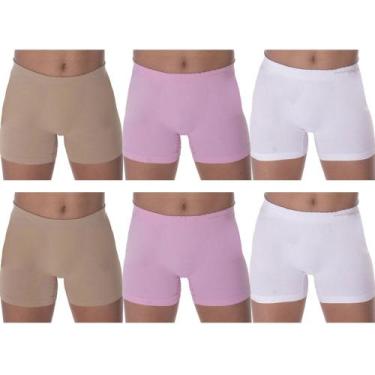 Imagem de Kit 6 Calcinhas Boxer Selene Sem Costura Infantil - Branco/Rosa/Bege, 