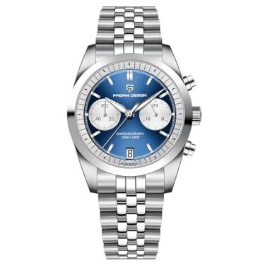 Imagem de CEYADG Pagani Design Relógio masculino com cronógrafo analógico de 6 mãos, relógio masculino de quartzo de aço inoxidável; vidro de safira, Azul, esportes