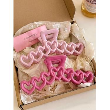 Imagem de Pacote com 2 grampos de cabelo de coração fofos rosa e rosa para mulheres, garra de cabelo de plástico leve, aderência antiderrapante para coque de rabo de cavalo estilo half-up (Dia dos Namorados