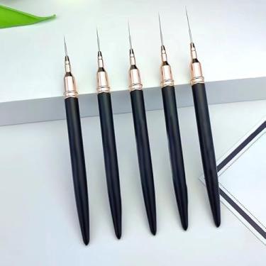 Imagem de Conjunto de pincéis de delineador de unhas pretas de 5 peças – Ferramentas de detalhes de ponta fina para listrar, detalhar, listrar e pontilhar, ideal para designs de unhas de gel e acrílico