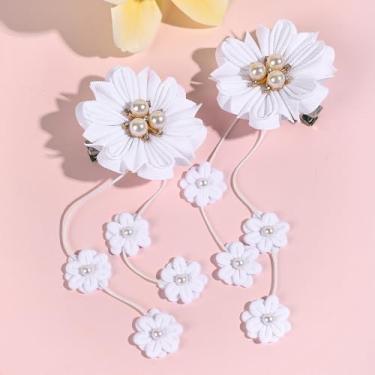 Imagem de 2 peças de grampos de cabelo lindos acessórios de cabelo de flor clipes de jacaré, laços de fita de gorgorão com clipes de jacaré, branco