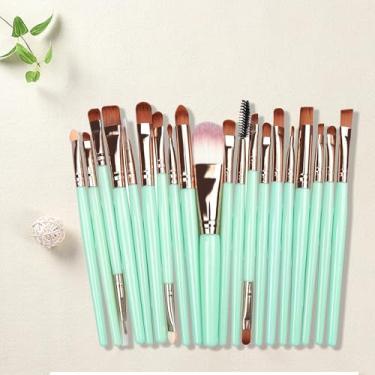 Imagem de Conjunto de 20 pincéis de maquiagem para os olhos – cabo verde com virola marrom, kit completo de cerdas sintéticas para detalhes dos olhos