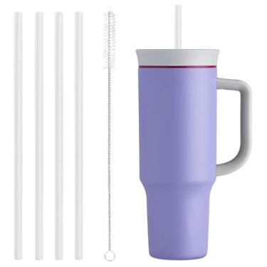 Imagem de Canudos de substituição compatíveis com copo de viagem Owala de 1,134 g com alça - inclui 4 canudos e 1 escova de limpeza (branco)