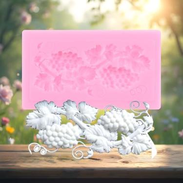 Imagem de Moldes de silicone de uva e folhas de uva molde de fondant para enfeite de cupcake decoração de bolo chocolate doce polímero argila pasta de goma