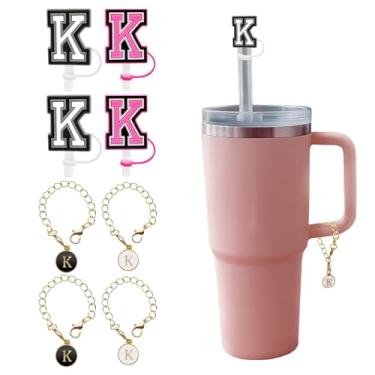 Imagem de 8 peças de acessório de garrafa de água com letras para copos Stanley, capas de canudo de silicone reutilizáveis, pingentes de alfabeto personalizados - Letra K