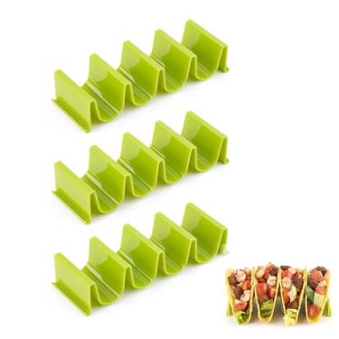 Imagem de Suporte de taco verde – pacote com 3, bandeja de taco em forma de onda para festa, comporta 4 tacos cada, pode ser lavada na lava-louças e empilhável