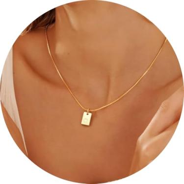 Imagem de Colar com inicial feminina, pingente retangular banhado a ouro 18K, joia mínima de A a Z, colar personalizado, 18+2in, Aço inoxidável, Sem Pedra Preciosa