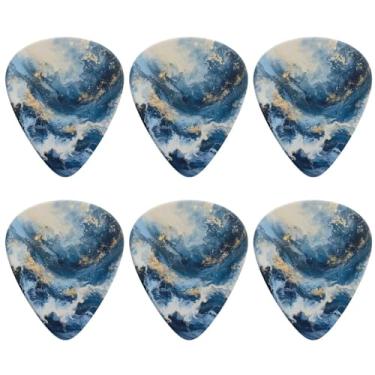 Imagem de Conjunto de 6 palhetas de guitarra de mármore azul com espessura de 0,96 mm, palhetas de celuloide para guitarra acústica, guitarra elétrica, baixo, ukulele