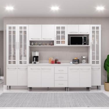 Imagem de Cozinha Modulada Completa Fidelitá Viena 6 Peças 295cm 15 Portas 3 Gavetas Com Tampo Branco