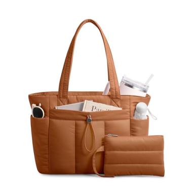 Imagem de TOPDesign Bolsa feminina com porta-copos, compartimento para laptop, bolsa de cosméticos e bolsa de carrinho para trabalho, viagens, Marrom, Medium, Casual
