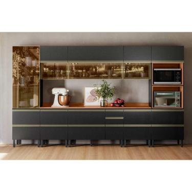 Imagem de Cozinha Completa Proença 8 Peças (3aéreos+3balcões+1torrequente+1cristaleira) C8p72 Nogueira-carbono Prime Tx - Demóbile