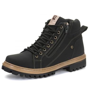 Imagem de Bota Coturno Motociclista Masculina Militar Resistente Acampamento Solado Borracha Bico Reforçado Tamanho:44;Cor:Preto;Gênero:Masculino;Departamento BS:Esporte