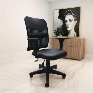 Imagem de Cadeira de Escritório Ergonômica Apoio Lombar Preta Com Encosto Tela M