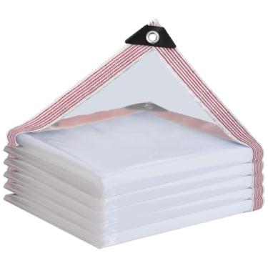 Imagem de Lona transparente impermeável com ilhós 2,4 x 3,7 m, lona transparente grande (pequena), capa de lona de vinil de PVC resistente para uso externo/acampamento/planta/jardim/galinheiro