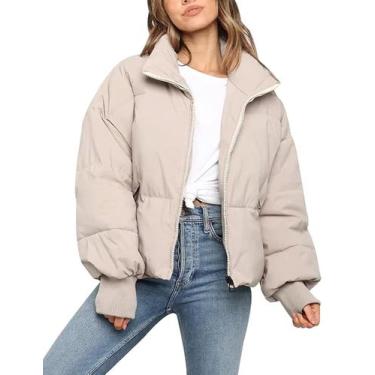 Imagem de Jaqueta acolchoada Flygo Winter Cropped para mulheres bege XL 2024