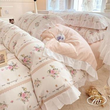Imagem de Conjunto de capa de edredon VM VOUGEMARKET Ruffle Queen Cotton Rose