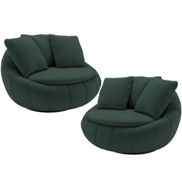 Imagem de Kit 02 Poltronas Decorativa Giratória Kira M03 Veludo Verde - Lyam Dec