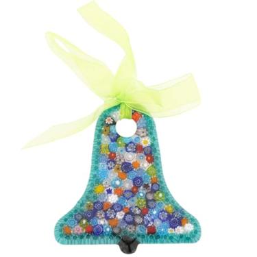 Imagem de Glass Of Venice Enfeite de árvore de Natal de sino de vidro murano com fita verde de espuma do mar e multicolorido - Ornamento de Natal pendurado para decoração de férias, italiano feito à mão