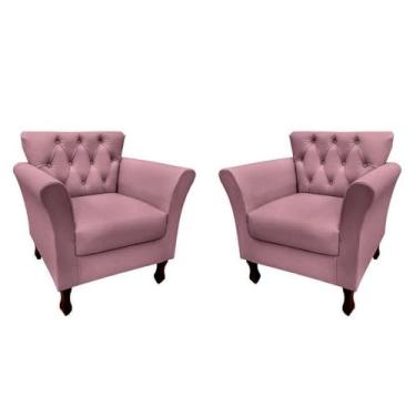 Imagem de Kit 2 Poltronas Decorativa Estofada Sala Escritório Salão (Suede Rosê)