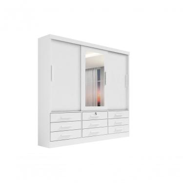 Imagem de Guarda Roupa Casal Meridian Com Espelho 3 Portas 9 Gavetas Com Pés - D' Doro Branco