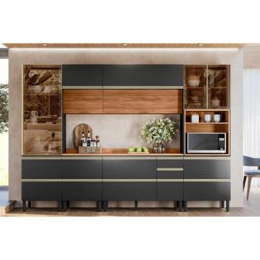 Imagem de Cozinha Completa Proença 6 Peças (2aéreos+2balcões+1paneleiro+1cristaleira) C6p97 Nogueira-carbono Prime Tx - Demóbile