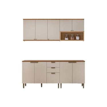 Imagem de Cozinha Modulada Completa Selene 4 Peças (2balcões+2aéreos) Cp22 Jequitiba-off White Fosco - Linea Brasil