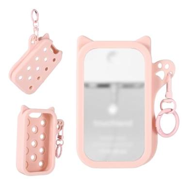 Imagem de Capa de Silicone para Touchland Power Mist & Glow Mist 30ml, Design Fofo Gatinho Suporte Chaveiro Acessório Spray Desinfetante para as Mãos Design com Furo Sem Pingente (Rosa)
