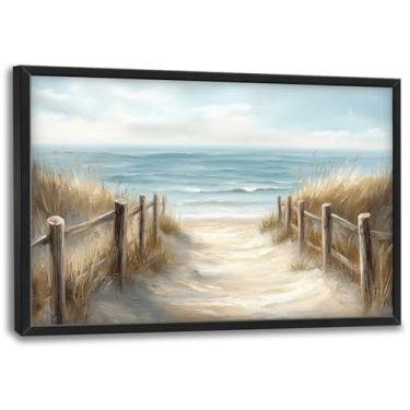 Imagem de Olivine Arte de parede grande de praia, decoração de parede de imagens de paisagem costeira, pinturas náuticas, impressões em tela do mar, arte emoldurada para sala de jantar, quarto, sala de estar