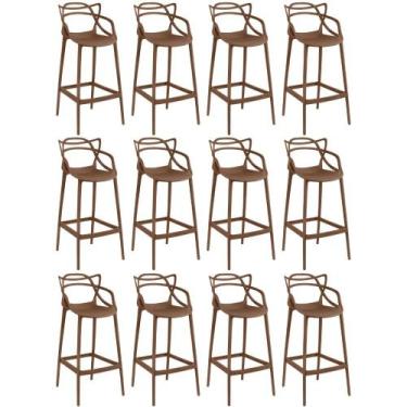 Imagem de Kit 12 Banquetas Allegra com Encosto Design Cozinha/Bancada - Marrom -