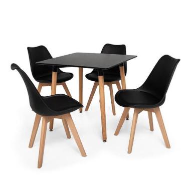 Imagem de Kit Mesa Jantar Eiffel 80x80 Preta + 04 Cadeiras Leda - Preta - Magazi