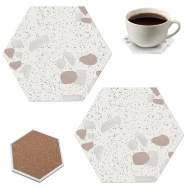 Imagem de Pacote com 2 porta-copos hexagonais de mármore, porta-copos de pedra absorvente de 10 cm com padrão de mármore, protetores de mesa antiderrapantes resistentes ao calor para bebidas, plantas e velas