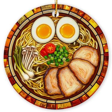 Imagem de Ornamento de ramen para amantes de macarrão, mulheres, homens - enfeites de comida para árvore de Natal - Enfeite de cerâmica para tigela de macarrão