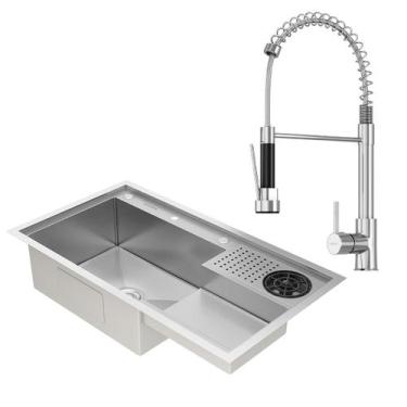Imagem de Kit Cuba Gourmet Veneza Aço Inox 304 e Torneira Gourmet Genebra Monoco