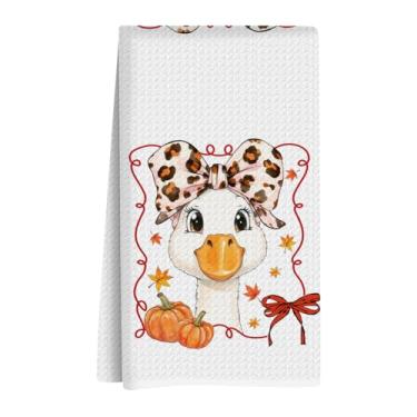 Imagem de XLRSDF Toalha de cozinha para decoração de ganso, arco de leopardo, abóbora de outono, toalha de chá reutilizável, panos de prato, adequado para banheiro, cozinhar, casa, cozinha, pia, decoração de