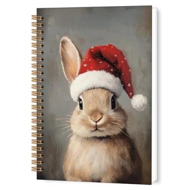Imagem de TWRVI Caderno espiral fofo de coelhinho de Natal, presentes de coelho para mulheres, caderno pautado na faculdade, material escolar, cadernos de diário de coelhinho de Natal de inverno, 14 x 21 cm