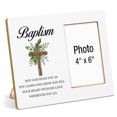 Imagem de XFFJGVR Porta-retratos de batismo, presentes de batismo para meninos, presente de batismo para meninas, porta-retratos de madeira, 10 x 15 cm