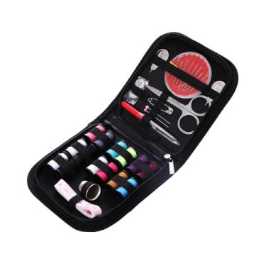 Imagem de Kit de costura portátil para adultos, suprimentos de costura de viagem e emergência, organizador compacto com linha, agulhas, tesouras, botões – Essenciais de reparo DIY (preto, P)