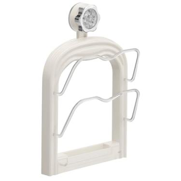 Imagem de Organizador de panela montado na parede com ventosas, bandeja de drenagem removível, rack ajustável para economia de espaço, creme