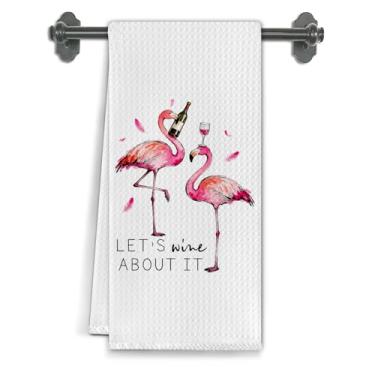 Imagem de Elefeltclave Toalhas de cozinha engraçadas de vinho flamingo, presentes para amantes de vinho, bebedores, toalhas de chá, presentes de flamingo, presentes para mulheres, toalha de mão decorativa para