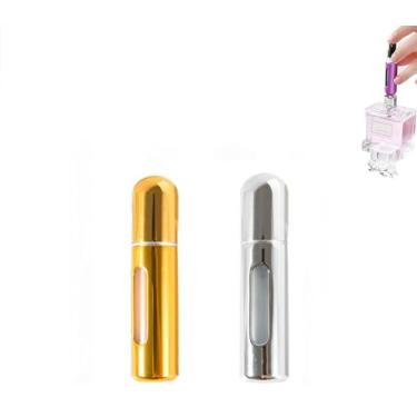 Imagem de Pacote com 2 atomizadores de perfume de 10 ml, refil inferior, frasco portátil de spray de viagem, bomba automática de névoa fina, mini pulverizador de perfume à prova de vazamento, Ouro + prata